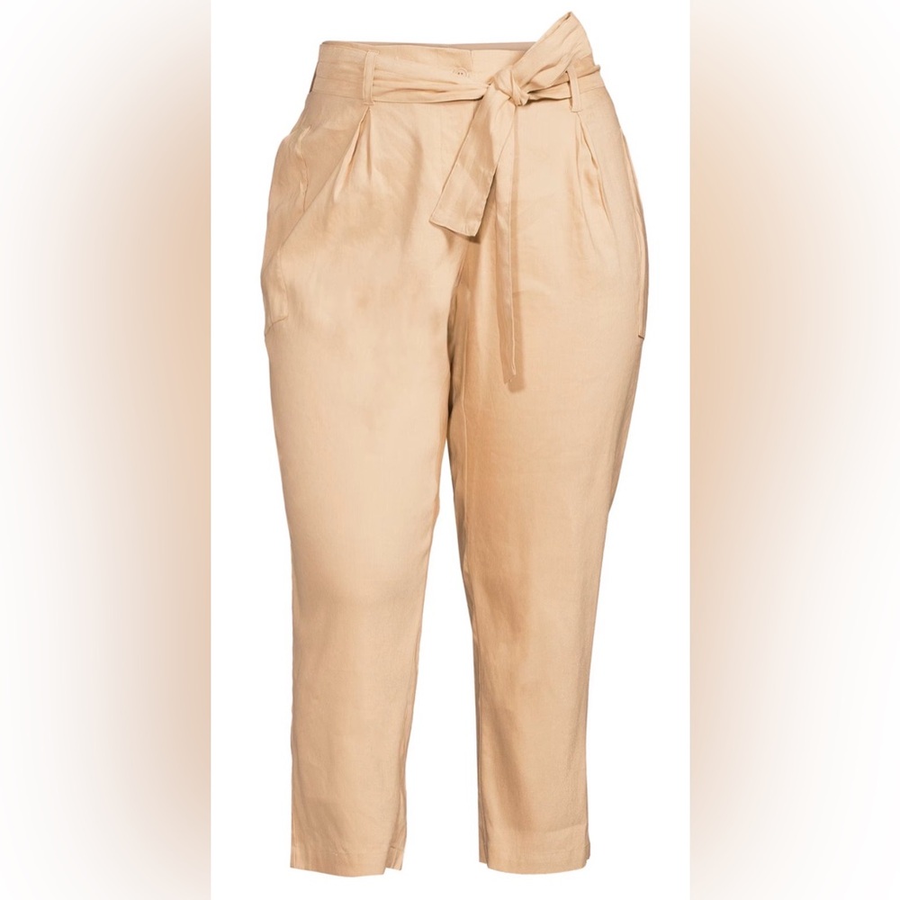 NWT [Calvin Klein] Khaki Deep Pocket Linen Cropped Pants Women’s Plus Sz 14W - Picture 2 of 11